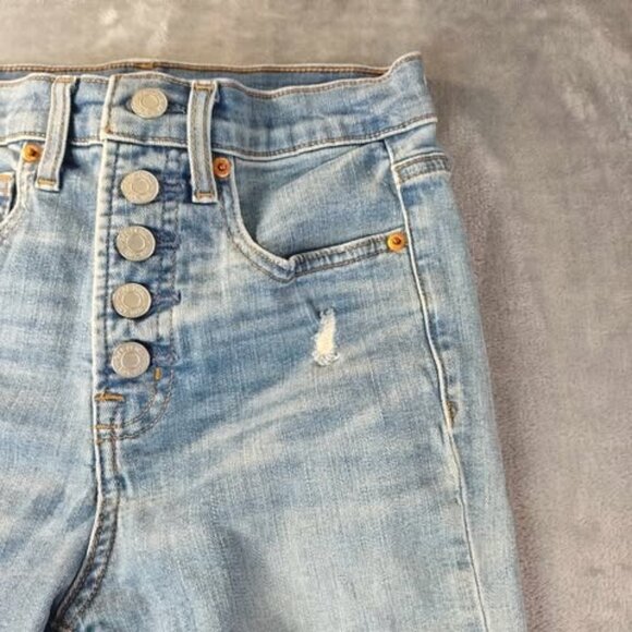 GAP Blue Denim True Skinny High-Rise Button Fly Jeans Size 26 Distressed Raw Hem - Picture 8 of 11